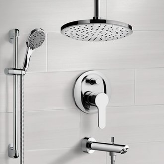 Tub and Shower Faucet Chrome Tub and Shower Set with Rain Ceiling Shower Head and Hand Shower Remer TSR39